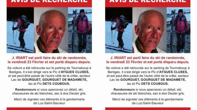 Porté disparu depuis février, le corps de Joseph Irirat retrouvé secteur Barège Porté disparu depuis février, le corps de Joseph Irirat retrouvé secteur Barège